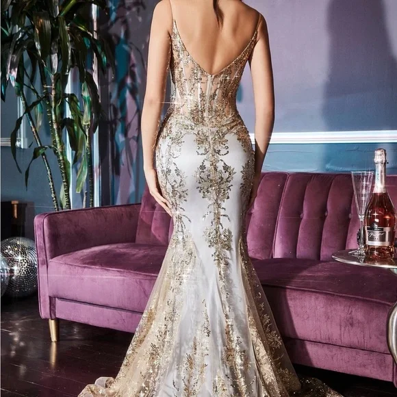 Glitter Print Mermaid Dress by Cinderella Divine J810 - Picture 3 of 14